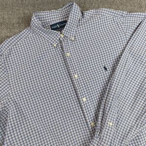 Ralph Lauren Classic Fit Button Down Shirt Men XXL Blue Tartan-Style Long Sleeve